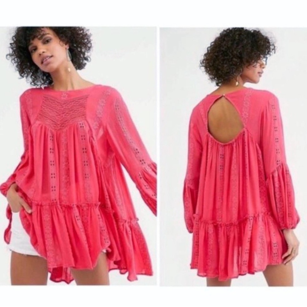 Free People‎ Tunic Mini Dress Pink Coral Size M